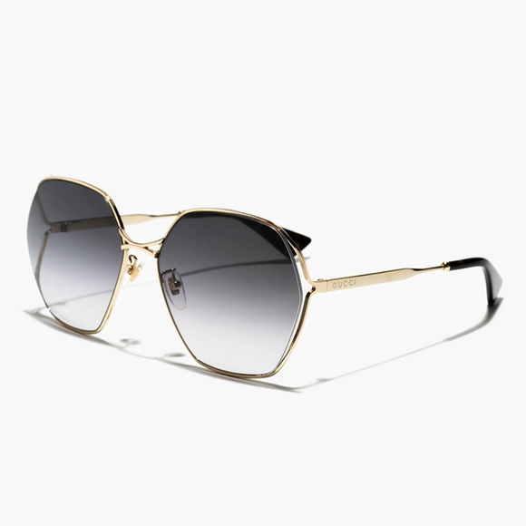 NEW GUCCI WOMEN'S SUNGLASSES GG0818SA 001 GUCCI GOLD FRAME EYEWEAR - Picture 9 of 10